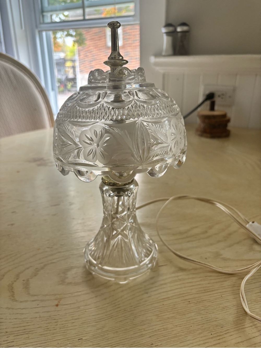 Vintage Pressed & Cut Glass Boudoir Table Lamp | Ornate Floral Pattern | Cottage